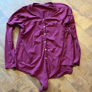 Reborn Burgundy Button-Front Long Sleeve Bodysuit